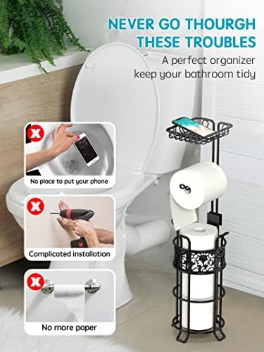 Sturdy Jumbo Toilet Paper Holder with Shelf Black Floral