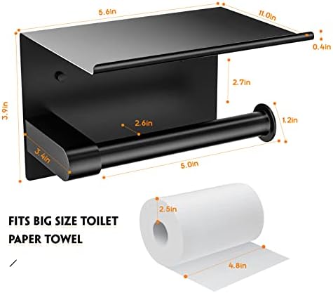 Black Toilet Paper Holder With Shelf for Home Use