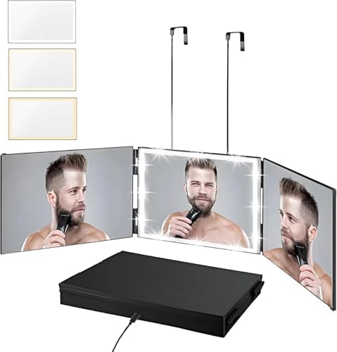 Vanexiss Rechargeable 3-Way Glass Mirror for Hair Shaving Styling
