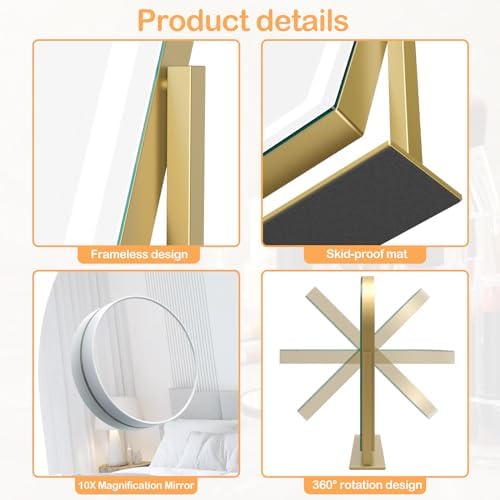 Gvnkvn Lighted Makeup Mirror with 360 Rotation and 10X Magnification