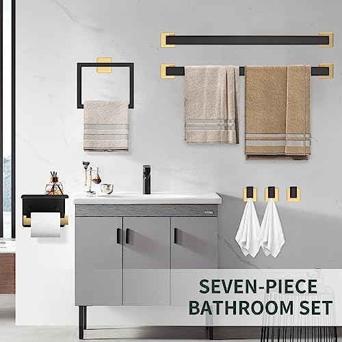 Premium 7-Piece Bathroom Hardware Set - Black and Gold
