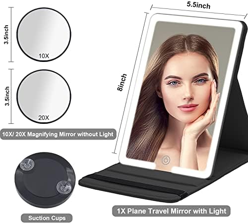 Travel Makeup Mirror with 10X 20X Magnifying PU Leather Case