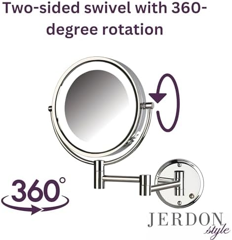 Jerdon Wall-Mounted Makeup Mirror with 8X Magnification