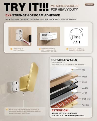 Rust-Resistant 4-Piece Gold Towel Hook Set for Bathroom Beyond