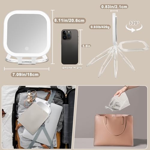 Compact Lighted Makeup Mirror with Magnification