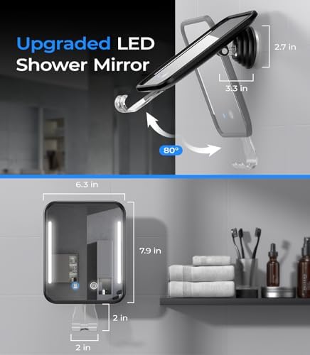 Heated Fogless Shower Mirror for Shaving Detachable Suction Cup Waterproof