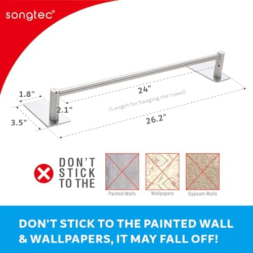 Strong Attach Without Drill Adhesive Bath Towel Bar