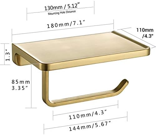 TRUSTMI Toilet Paper Holder with Phone Shelf - Brushed Gold