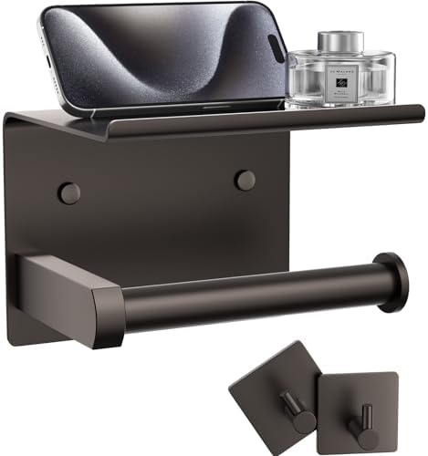 Stylish Bronze Toilet Paper Holder with Phone Shelf Towel Hooks