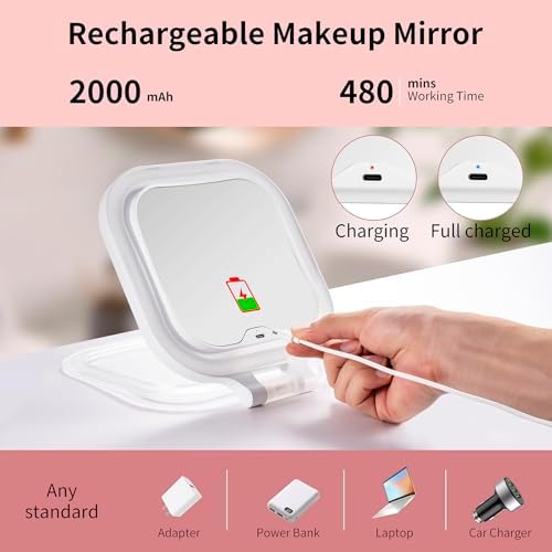 Compact Travel Makeup Mirror with LED Lights and Magnification