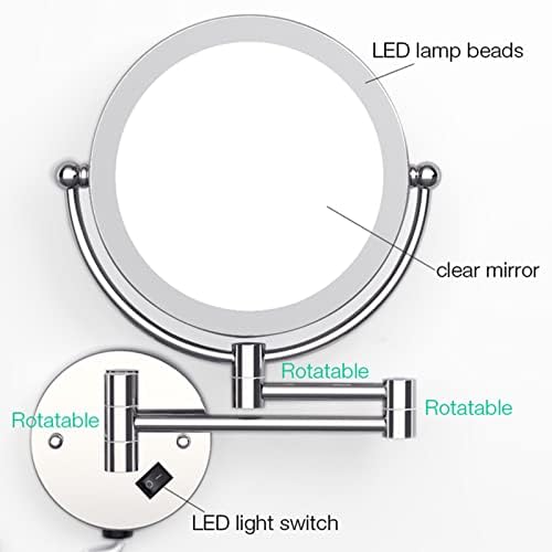 Double-Sided LED Makeup Mirror with Extendable 10X Magnification