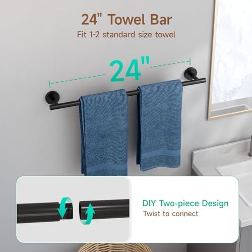 Matte Black 24-Inch Stainless Steel Towel Bar Set