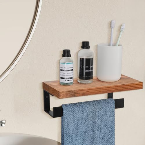 Winmien Exotic Wood Towel Holder with Wall-Mounted Shelf for Bathroom