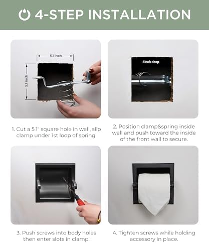 FORIOUS Recessed Toilet Paper Holder Matte Black Space-Saving Design with Mounting Bracket