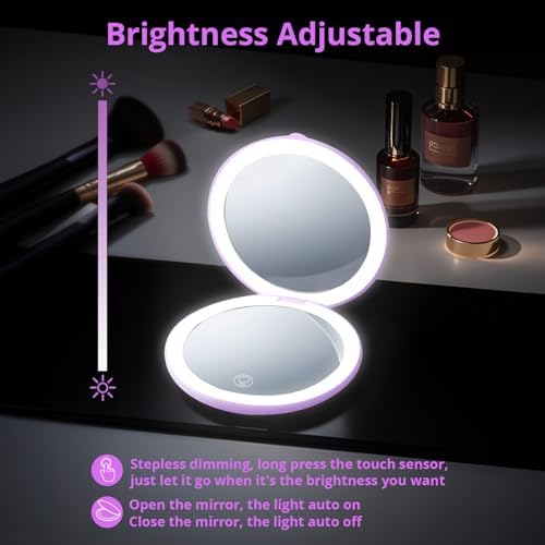 Travel Compact Magnifying Mirror with Lights