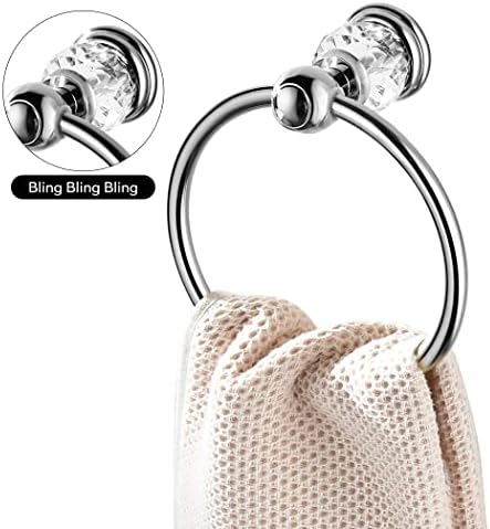 WinMt Essential Chrome Towel Ring Crystal Towel Holder Silver Bath Towel Rack