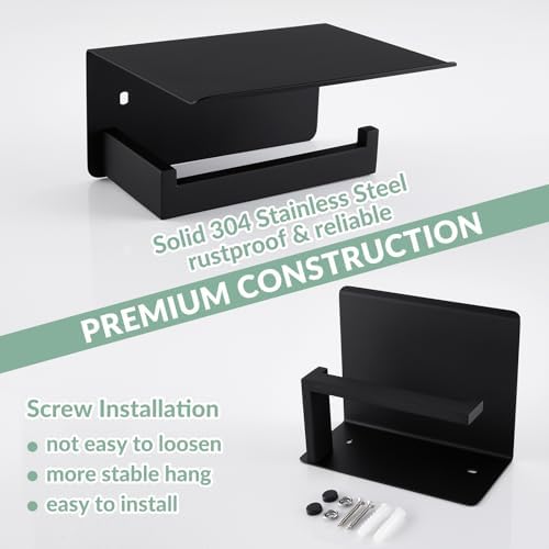 APLusee Premium Stainless Steel Toilet Paper Holder with Shelf Matte Black