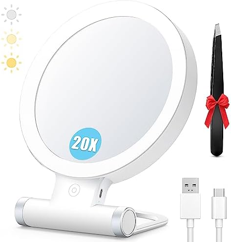 MIYADIVA 20X Compact Magnifying Mirror with Illuminated Light for Travel Makeup