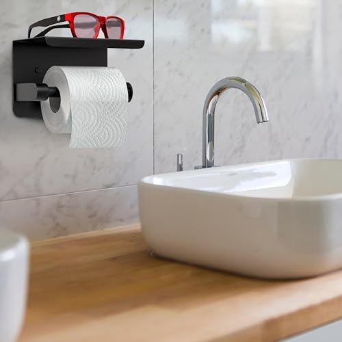 Matte Black Toilet Paper Holder Self-Adhesive Storage for Home