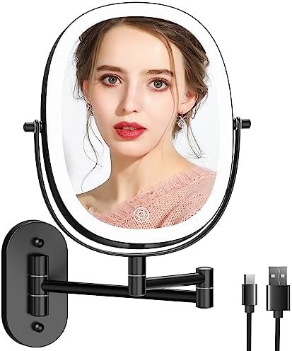 Stylish Rechargeable Wall-Mounted Makeup Vanity Mirror with Dual Magnification