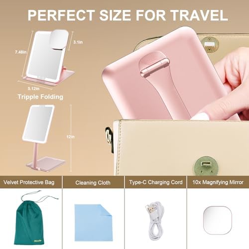 Mocha Rose Gold - 7x5 Folding Travel Makeup Mirror with Led Light