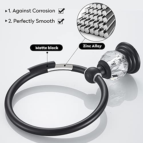 WINCASE Crystal Towel Holder Black Bathroom Towel Ring Wall-Mounted