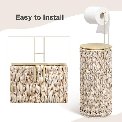 Graciadeco Standing Toilet Paper Storage Holder Beige 3 Rolls with Lid