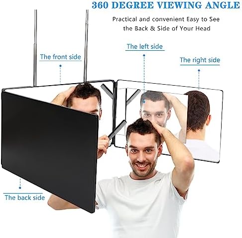 JANMPASK Travel-Friendly Self-Hair Cutting Mirror with 10x Magnification Black