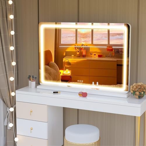 Hasipu 32 x 22 Round LED Makeup Mirror with Touch Light Control