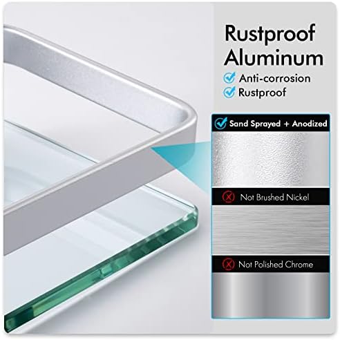 Sturdy Aluminum Glass Shelves for Bathroom 8MM Thick Space Saving 2-Pack