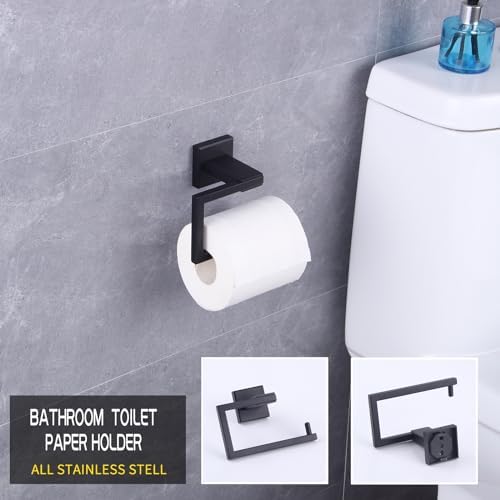 Premium Stainless Steel Bathroom Set Modern Black Finish - towel ring toilet paper holder