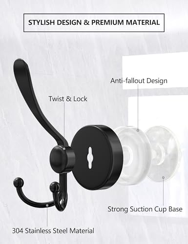 Suction Cup Shower Hooks for Bathroom Kitchen - 2-Pack