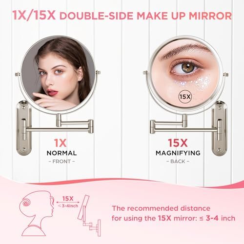 VORREMIRR Double Sided Wall Makeup Mirror 15X Magnification