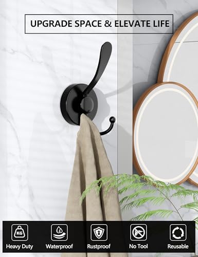 Suction Cup Shower Hooks for Bathroom Kitchen - 2-Pack