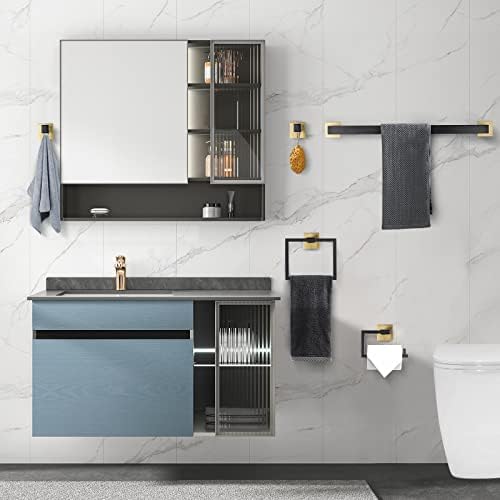 YACVCL 5-Piece Black and Gold Towel Bar Set