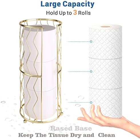 MegierFunctional Metal Standing Toilet Paper Holder for 3 Rolls Compact Rust-Resistant