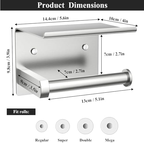 Tindbea Stainless Steel Toilet Paper Holder with Phone Shelf