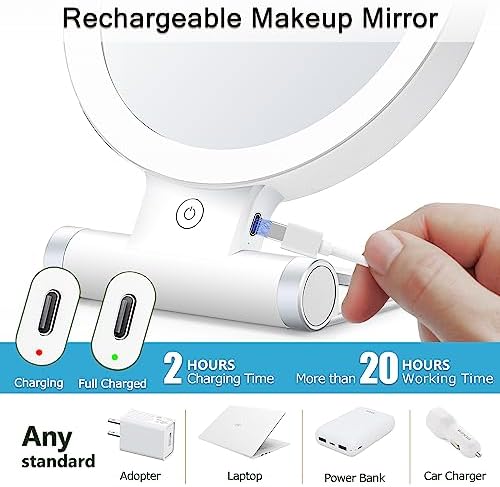 MIYADIVA 20X Compact Magnifying Mirror with Illuminated Light for Travel Makeup