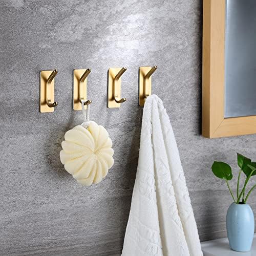 Taozun Gold-Tinted Stainless Steel Towel Hooks 4-Pack - Stick in Bathroom Bedroom