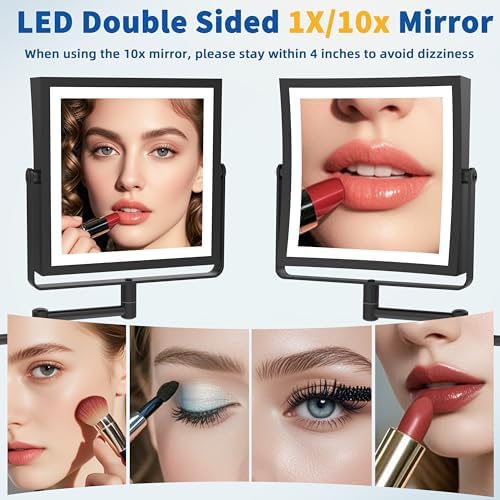 Ruacq Rechargeable Wall-Mounted Makeup Mirror with Lights