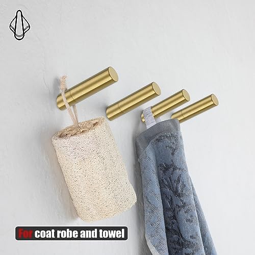 JQK 4-Piece Stainless Steel Wall Hooks Gold Finish Robe Coat Hangers