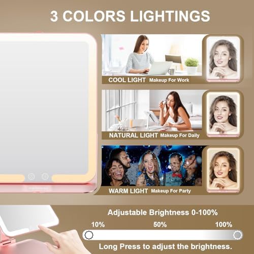 Mocha Rose Gold - 7x5 Folding Travel Makeup Mirror with Led Light