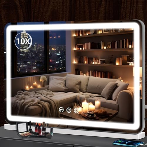 32 x 22 Large Vanity Mirror with Lights White