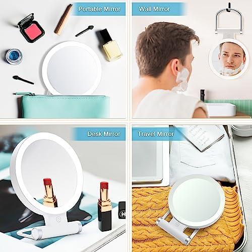 MIYADIVA 20X Compact Magnifying Mirror with Illuminated Light for Travel Makeup