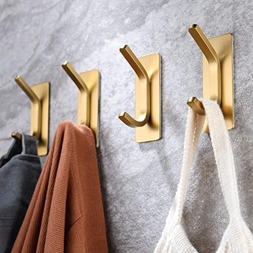Taozun Gold-Tinted Stainless Steel Towel Hooks 4-Pack - Stick in Bathroom Bedroom