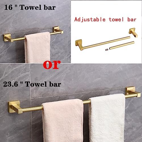 5-Piece Gold Bathroom Hardware Set Stainless Steel Towel Bar