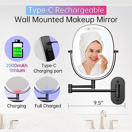 Stylish Rechargeable Wall-Mounted Makeup Vanity Mirror with Dual Magnification