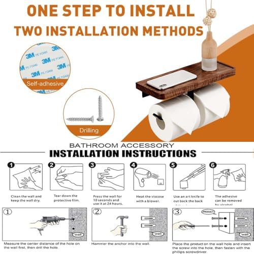 Adhesive Toilet Paper Holder with Shelf 304 Stainless Steel Matte Black