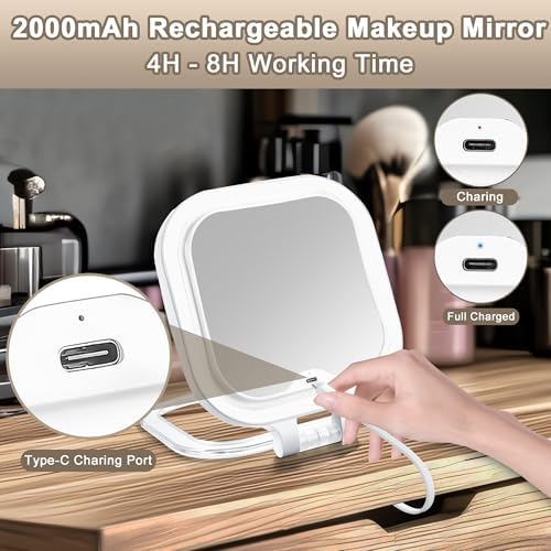 Compact Lighted Makeup Mirror with Magnification
