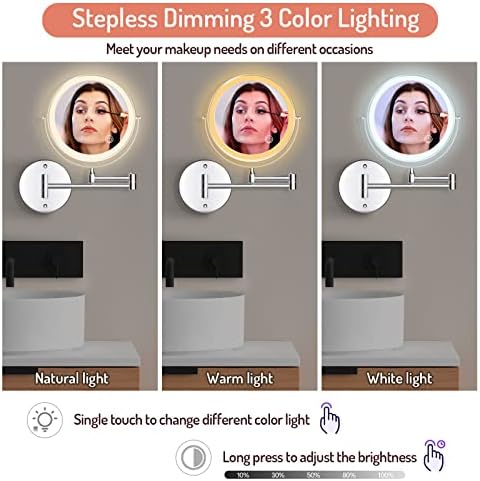Rocollos Wall-Mounted Touchlight Makeup Mirror with 10X Magnification